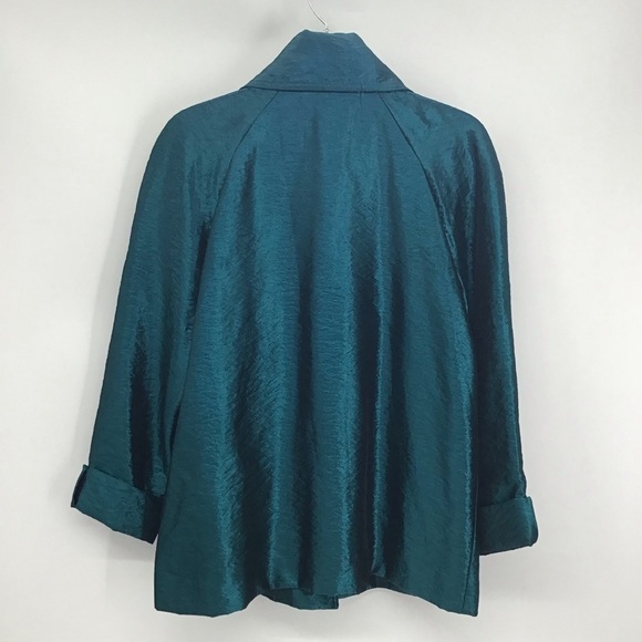 Chico’s Lustrous Shine Sindy Blazer Jacket Button-Up Cocktail Party Teal Size 0 - Picture 2 of 10